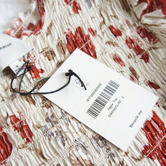 Reformation Aggie Magnolia Puff Sleeve Smocked Peplum Top Size Small NWT - Picture 13 of 16